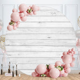 Aperturee - White Wooden Stripes Round Birthday Backdrop